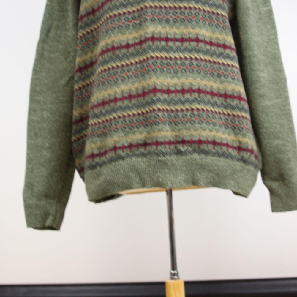 Nautica Men's XL Olive Fair Isle Grandpa Sweater 100% Cotton Retro Preppy - Picture 3 of 8